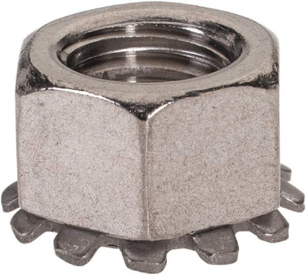Value Collection - 3/8-16, 0.391" High, Uncoated, Stainless Steel Hex Nut with External Tooth Washer - 21/32" Washer Diam, 9/16" Width Across Flats, Grade 18-8 - Exact Tool & Supply