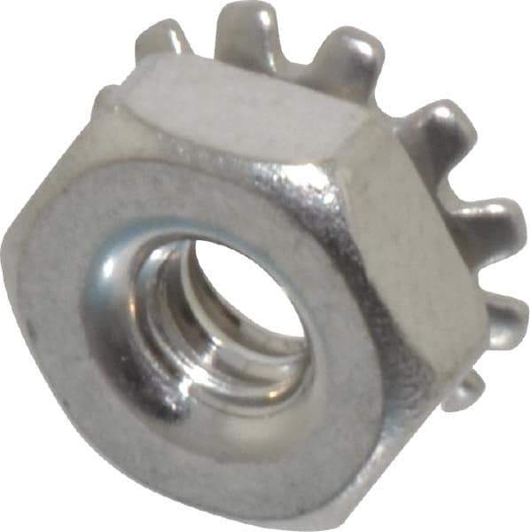 Value Collection - #6-32, 0.14" High, Uncoated, Stainless Steel Hex Nut with External Tooth Washer - 11/32" Washer Diam, 5/16" Width Across Flats, Grade 18-8 - Exact Tool & Supply