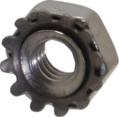 Value Collection - #8-32, 5/32" High, Uncoated, Stainless Steel Hex Nut with External Tooth Washer - 3/8" Washer Diam, 11/32" Width Across Flats, Grade 18-8 - Exact Tool & Supply