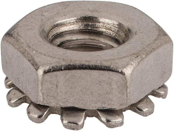 Value Collection - #10-24, 5/32" High, Uncoated, Stainless Steel Hex Nut with External Tooth Washer - 13/32" Washer Diam, 3/8" Width Across Flats, Grade 18-8 - Exact Tool & Supply
