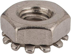 Value Collection - #10-24, 5/32" High, Uncoated, Stainless Steel Hex Nut with External Tooth Washer - 13/32" Washer Diam, 3/8" Width Across Flats, Grade 18-8 - Exact Tool & Supply