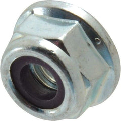 Value Collection - 1/4-20 UNC Grade 2 Hex Flange Lock Nut with Nylon Insert - 7/16" Width Across Flats, 5/16" High, Zinc-Plated Finish - Exact Tool & Supply