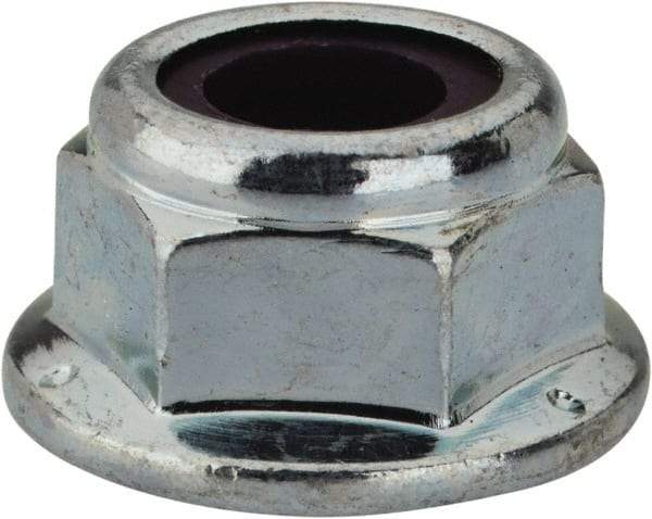 Value Collection - 5/16-18 UNC Grade 2 Hex Flange Lock Nut with Nylon Insert - 1/2" Width Across Flats, 3/8" High, Zinc-Plated Finish - Exact Tool & Supply