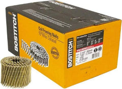 Stanley Bostitch - 11 Gauge 0.12" Shank Diam 3-1/4" Long Framing Nails for Power Nailers - Steel, Yellow Zinc Finish, Smooth Shank, Coil Wire Collation, Round Head, Diamond Point - Exact Tool & Supply