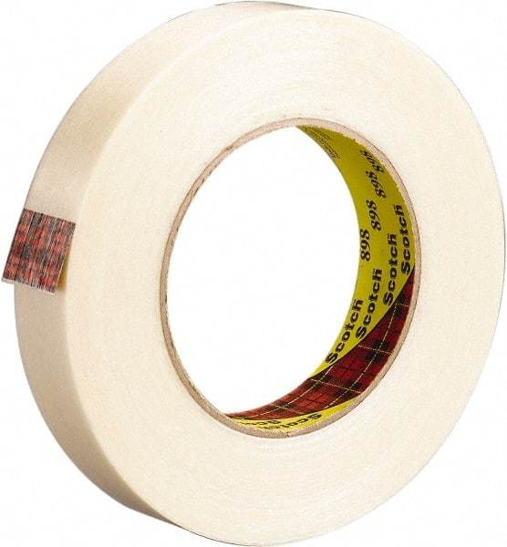 3M - 12mm x 330m Clear Rubber Adhesive Strapping Tape - Polypropylene Film Backing, 6.6 mil Thick, 380 Lb Tensile Strength, Series 898 - Exact Tool & Supply