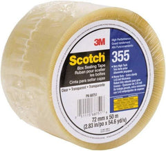 3M - 72mm x 50m Clear Rubber Adhesive Sealing Tape - Polyester Film Backing, 3.4 mil Thick, 67 Lb Tensile Strength, Series 355 - Exact Tool & Supply