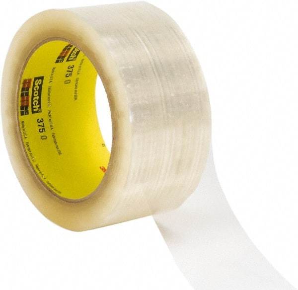 3M - 72mm x 914m Clear Rubber Adhesive Sealing Tape - Polypropylene Film Backing, 3.1 mil Thick, 35 Lb Tensile Strength, Series 375 - Exact Tool & Supply