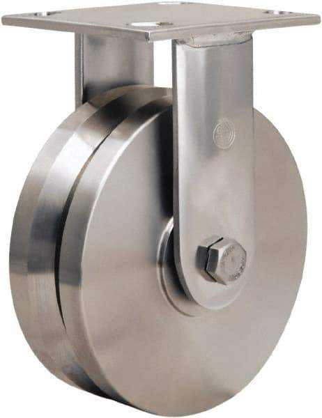 Hamilton - 6" Diam x 2" Wide, Stainless Steel Rigid Caster - 800 Lb Capacity, Top Plate Mount, 3-3/4" x 4-1/2" Plate, Stainless Steel Precision Ball Bearing - Exact Tool & Supply