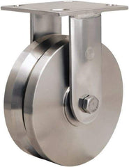 Hamilton - 6" Diam x 2" Wide, Stainless Steel Rigid Caster - 800 Lb Capacity, Top Plate Mount, 3-3/4" x 4-1/2" Plate, Stainless Steel Precision Ball Bearing - Exact Tool & Supply
