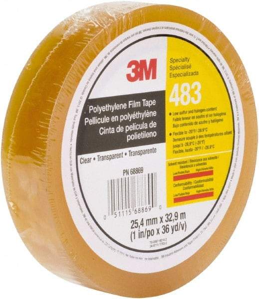 3M - 36 Yds. x 1", Clear Polyethylene Film Tape - 483 Series, 5 mil Thick, 10 Lb./Inch Tensile Strength - Exact Tool & Supply