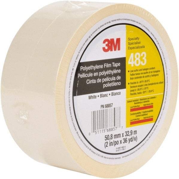 3M - 36 Yds. x 2", White Polyethylene Film Tape - 483 Series, 5 mil Thick, 10 Lb./Inch Tensile Strength - Exact Tool & Supply