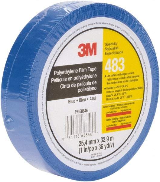 3M - 36 Yds. x 1", Blue Polyethylene Film Tape - 483 Series, 5 mil Thick, 10 Lb./Inch Tensile Strength - Exact Tool & Supply