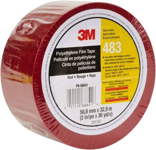 3M - 36 Yds. x 1", Red Polyethylene Film Tape - 483 Series, 5 mil Thick, 10 Lb./Inch Tensile Strength - Exact Tool & Supply