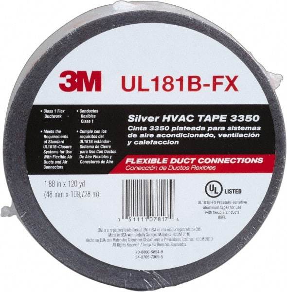 3M - 48mm x 120 Yds Silver Foil Tape - 3.1 mil, Acrylic Adhesive, Series 3350 - Exact Tool & Supply