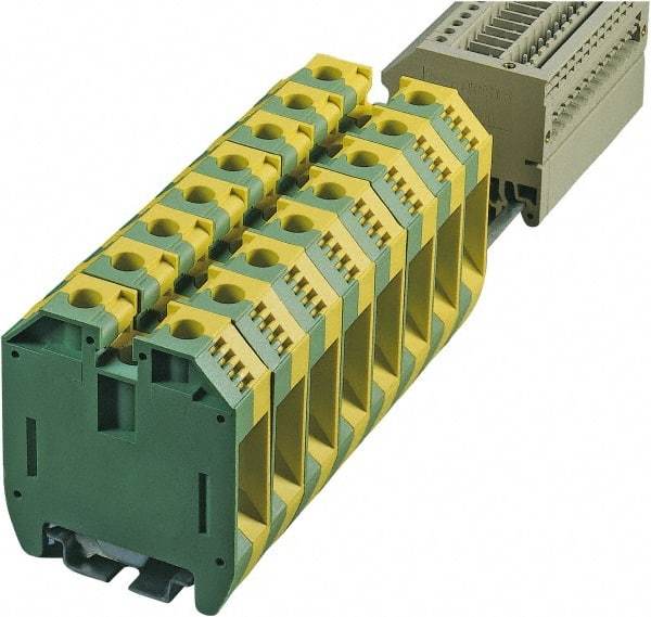 Cooper Bussmann - 1,000 Volt (IEC), 600 Volt (UL), 125 Amp, DIN Rail Mount, Grounding Terminal Block - Zinc Plated Steel, 12 to 2 AWG Compatibility, 2.4 Inch High x 56mm Deep - Exact Tool & Supply