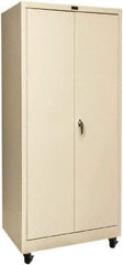 Hallowell - 4 Shelf Mobile Storage Cabinet - Steel, 36" Wide x 24" Deep x 78" High, Tan - Exact Tool & Supply