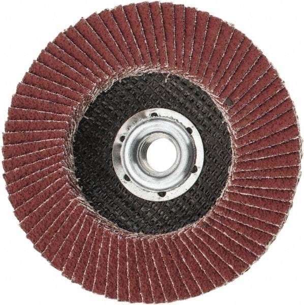 3M - 80 Grit, 4-1/2" Disc Diam, 5/8-11 Center Hole, Type 27 Ceramic Flap Disc - 13,300 Max RPM, Cloth Backing, Arbor Attaching System, Coated - Exact Tool & Supply