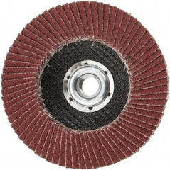 3M - 80 Grit, 4-1/2" Disc Diam, 5/8-11 Center Hole, Type 27 Ceramic Flap Disc - 13,300 Max RPM, Cloth Backing, Arbor Attaching System, Coated - Exact Tool & Supply