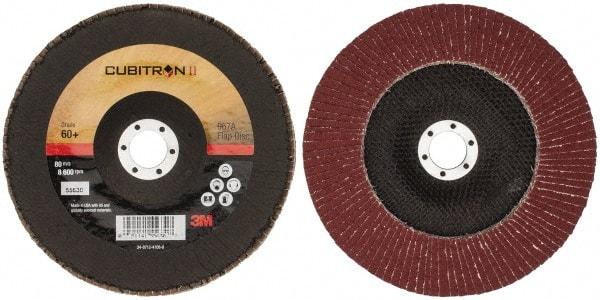 3M - 60 Grit, 7" Disc Diam, 7/8" Center Hole, Type 29 Ceramic Flap Disc - 13,300 Max RPM, Cloth Backing, Arbor Attaching System, Coated - Exact Tool & Supply
