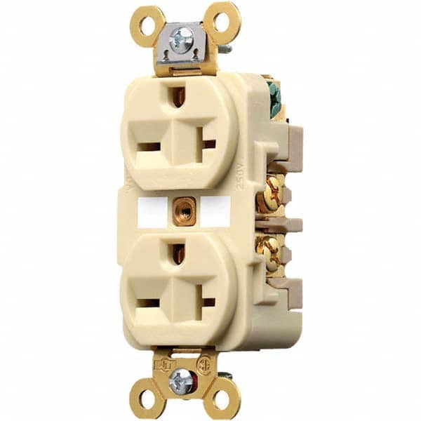 Hubbell Wiring Device-Kellems - 250V 20A NEMA 6-20R Industrial Grade Ivory Straight Blade Duplex Receptacle - Exact Tool & Supply