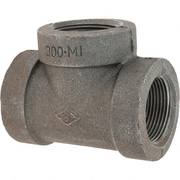 Value Collection - Size 1-1/4", Class 300, Malleable Iron Black Pipe Tee - 300 psi, Threaded End Connection - Exact Tool & Supply