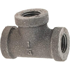 Value Collection - Size 1/4", Class 300, Malleable Iron Black Pipe Tee - 300 psi, Threaded End Connection - Exact Tool & Supply