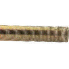 Value Collection - 1-1/4-12 UNF (Fine), 3' Long, Low Carbon Steel Threaded Rod - Yellow Zinc-Plated Finish - Exact Tool & Supply