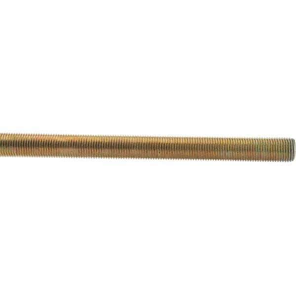 Value Collection - 1/2-20 UNF (Fine), 3' Long, Low Carbon Steel Threaded Rod - Yellow Zinc-Plated Finish - Exact Tool & Supply