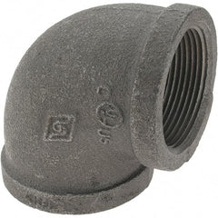 Value Collection - Size 1-1/2", Class 150, Malleable Iron Black Pipe 90° Elbow - 150 psi, Threaded End Connection - Exact Tool & Supply