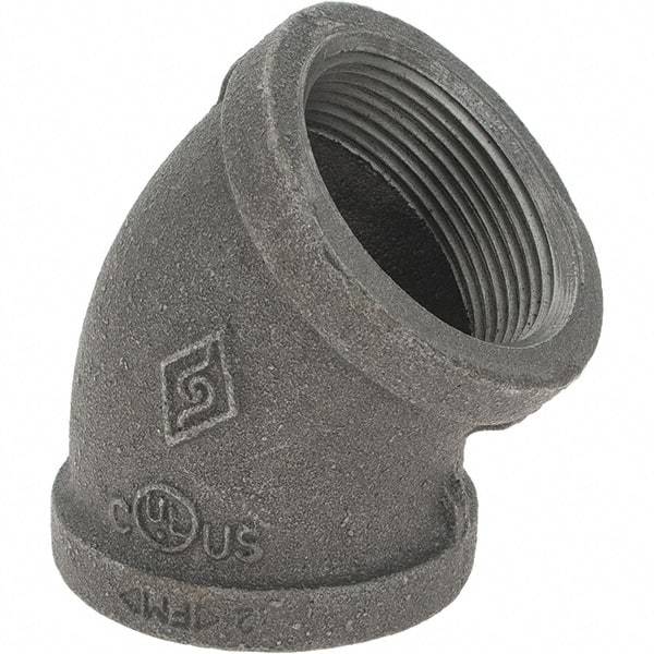 Value Collection - Size 1-1/2", Class 150, Malleable Iron Black Pipe 45° Elbow - 150 psi, Threaded End Connection - Exact Tool & Supply