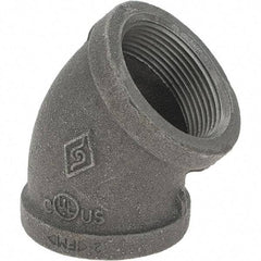 Value Collection - Size 1-1/2", Class 150, Malleable Iron Black Pipe 45° Elbow - 150 psi, Threaded End Connection - Exact Tool & Supply