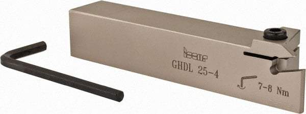 Iscar - GHD, External, Left Hand, 10mm Max Depth of Cut, 4 to 5mm Groove Width, Indexable Grooving Tool Holder - GI.. Insert Compatibility, 25mm Shank Height, 25mm Shank Width, 135mm OAL - Exact Tool & Supply