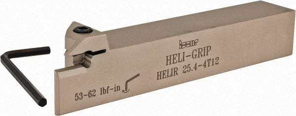 Iscar - External Thread, 0.47" Max Depth of Cut, 0.157" Min Groove Width, 6" OAL, Right Hand Indexable Grooving Cutoff Toolholder - 0.126 Seat Size, 1" Shank Height x 1" Shank Width, DG../GRIP/HGN 300. Insert Style, HELI Toolholder Style, Series Heli-Grip - Exact Tool & Supply