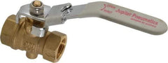 Value Collection - 3/8" Pipe, Full Port, Brass Full Port Ball Valve - Inline - One Way Flow, FNPT x FNPT Ends, Locking Lever Handle, 300 WOG, 150 WSP - Exact Tool & Supply