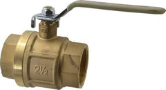 Value Collection - 2-1/2" Pipe, Full Port, Brass Full Port Ball Valve - Inline - Two Way Flow, FNPT x FNPT Ends, Lever Handle, 450 WOG, 150 WSP - Exact Tool & Supply