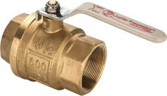 Value Collection - 2" Pipe, Full Port, Brass UL Listed Ball Valve - Inline - Two Way Flow, FNPT x FNPT Ends, Lever Handle, 600 WOG, 150 WSP - Exact Tool & Supply