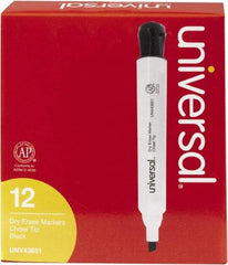 UNIVERSAL - Black, Chisel Tip, Dozen Dry Erase Markers - For Use with Dry Erase Marker Boards - Exact Tool & Supply