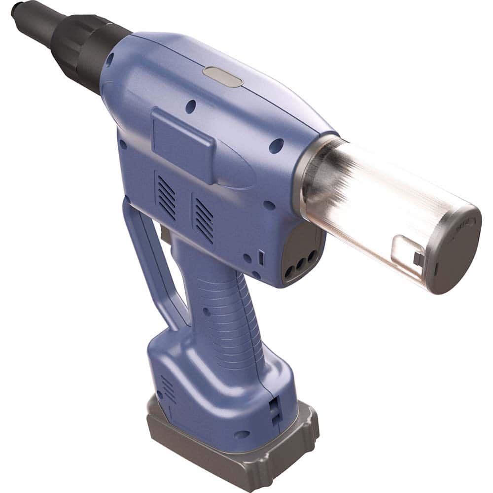 RivetKing - Cordless Riveters; Fastener Type: Cordless Electric Riveter ; Closed End Rivet Capacity: All up to 1/4 ; Mandrel Collection: Yes ; Voltage: 18 ; Stroke Length (Decimal Inch): 1.0000 ; Pull Force (Lb.): 4000 - Exact Tool & Supply