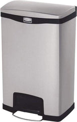 Rubbermaid - 13 Gal Rectangle Unlabeled Trash Can - 28.66" High x 18-1/8" Long, Chrome, Black, Metal - Exact Tool & Supply