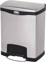 Rubbermaid - 8 Gal Rectangle Unlabeled Trash Can - 21.86" High x 16-7/8" Long, Chrome, Black, Metal - Exact Tool & Supply