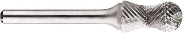 SGS Pro - 1/2" Cut Diam, 1/4" Shank Diam, Cylinder with Radius Head Double Cut Burr - Carbide, Radius End, 1" LOC, 1" OAL - Exact Tool & Supply