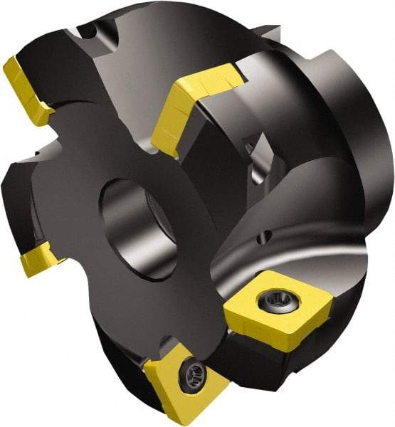 Sandvik Coromant - 6 Inserts, 77.6mm Cut Diam, 1-1/2" Arbor Diam, 2mm Max Depth of Cut, Indexable Square-Shoulder Face Mill - 10° Lead Angle, 59.9948mm High, R210-140512M Insert Compatibility, Through Coolant, Series CoroMill 210 - Exact Tool & Supply