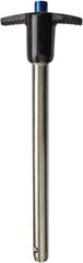 Monroe Engineering Products - 7/16" Pin Diam, 2" Usable Length, T Handle Quick Release Pin - 155mm OAL, 440C Stainless Steel Ball, Aluminum Handle - Exact Tool & Supply
