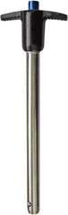 Monroe Engineering Products - 3/4" Diam, 3" Usable Length, T Handle, Push Button Quick Release Pin - 5-5/8" OAL, Grade 4140 Steel, Zinc-Plated Finish - Exact Tool & Supply