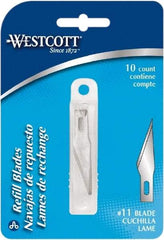 Westcott - 10 Piece Stainless Steel Hobby Blade - 57mm OAL, 0.984" Blade Length, 0.02" Blade Thickness - Exact Tool & Supply