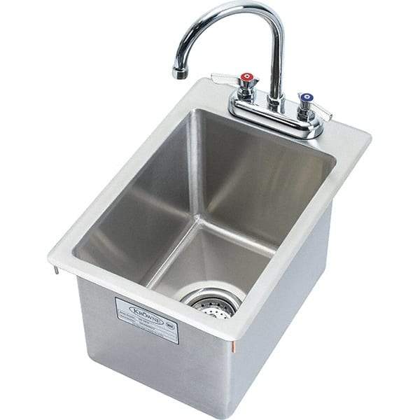 Krowne - 14" Long x 10" Wide Inside, 1 Compartment, Grade 304 Stainless Steel Drop In Sink - 20 Gauge, 9" Long x 12" Wide x 18" High Outside, 9" Deep - Exact Tool & Supply