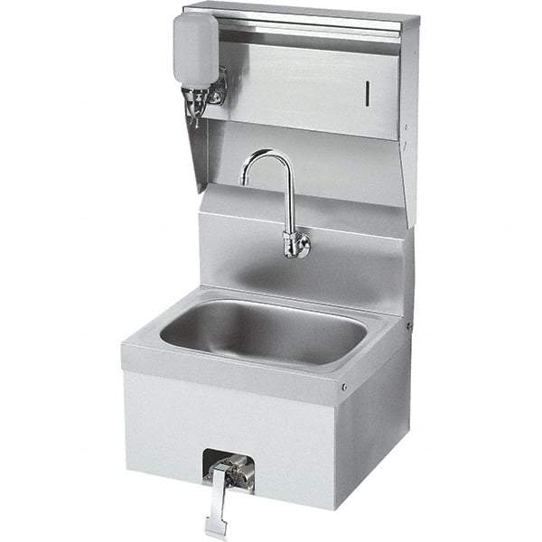 Krowne - 10" Long x 14" Wide Inside, 1 Compartment, Grade 304 Stainless Steel Hand Sink with Knee Valve - 20 Gauge, 24" Long x 16" Wide x 15" High Outside, 6" Deep - Exact Tool & Supply