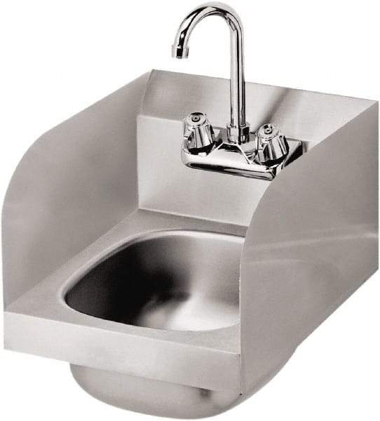 Krowne - 14" Long x 10" Wide Inside, 1 Compartment, Grade 304 Stainless Steel Hand Sink with Side Support - 20 Gauge, 12" Long x 12" Wide x 17" High Outside, 6" Deep - Exact Tool & Supply
