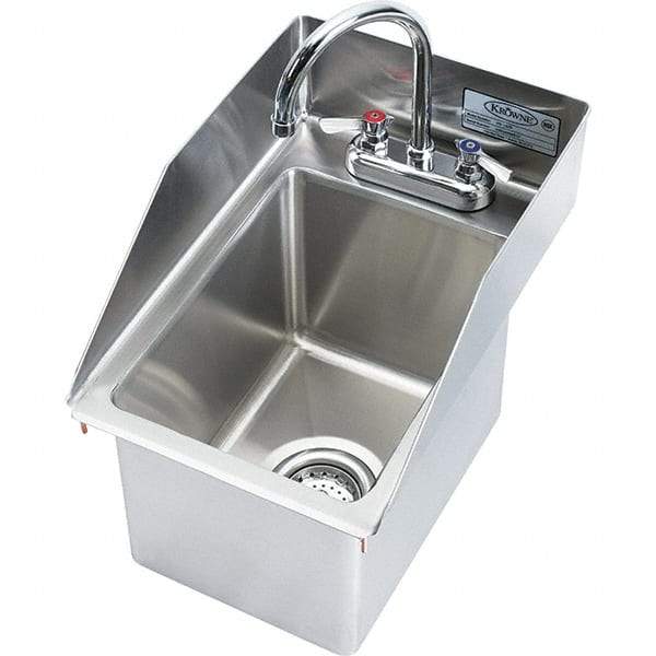 Krowne - 9" Long x 10" Wide Inside, 1 Compartment, Grade 304 Stainless Steel Drop In Sink - 20 Gauge, 18" Long x 12" Wide x 15" High Outside, 9" Deep - Exact Tool & Supply