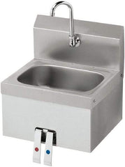 Krowne - 10" Long x 14" Wide Inside, 1 Compartment, Grade 304 Stainless Steel Hand Sink with Knee Valve - 20 Gauge, 15" Long x 16" Wide x 19" High Outside, 6" Deep - Exact Tool & Supply